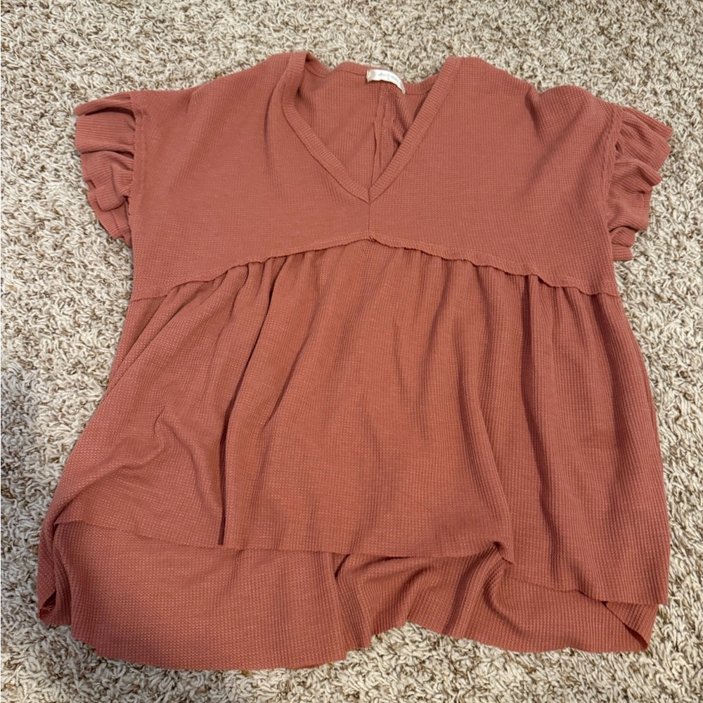 Altar'd State Terracotta Ruffle Sleeve Blouse